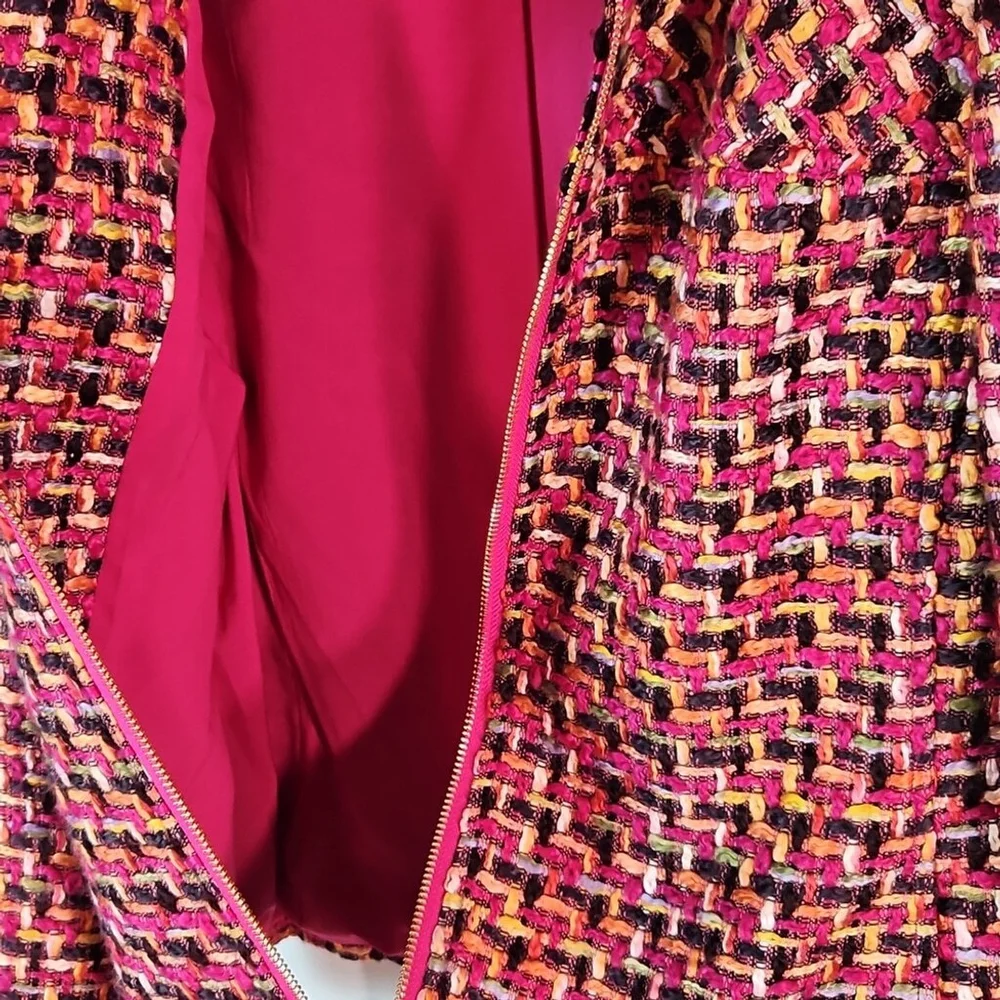 Chico's Pink Blazer with Geometric Pattern and Standard Collar